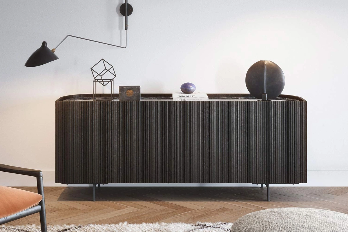 novamobili - Modernes-dunkles-Italien-Sideboard-Fuesse-Braun-Dunkel-Rillen-Minimalistisch